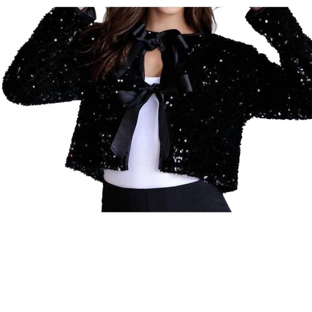 NEW MINT EXCLUSIVES sequin bow front top in black